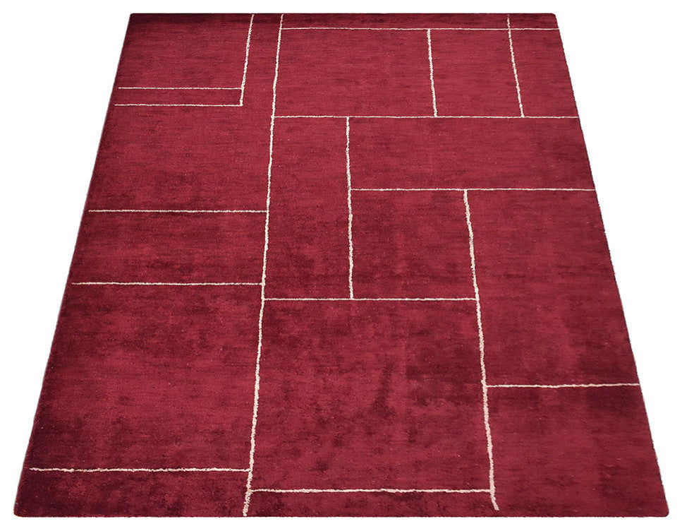 HAND KNOTTED LOOM SILK ECO-FRIENDLY AREA RUGS-Rectangle,Red Beige,Geometric