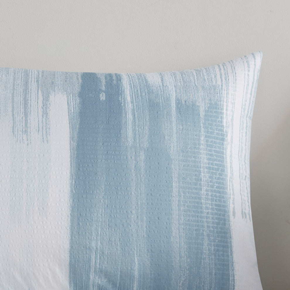 N Natori Reversible Brush Stroke, Blue, King, 3pc Duvet Cover Set