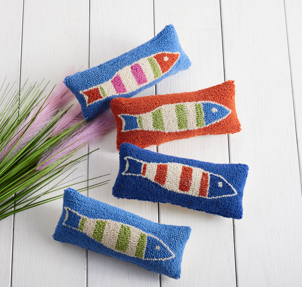 Blue Green Picket Fish Hook Pillow