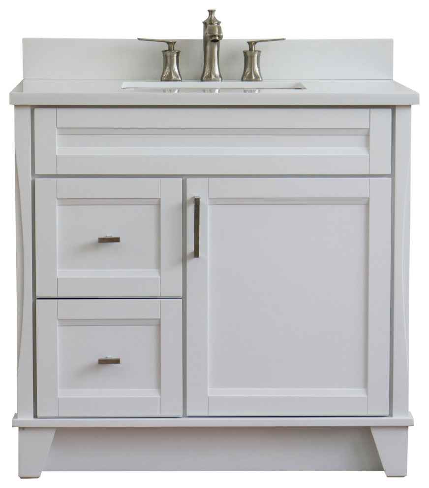 37" Single Sink Vanity, White Finish With White Engineered Stone Top