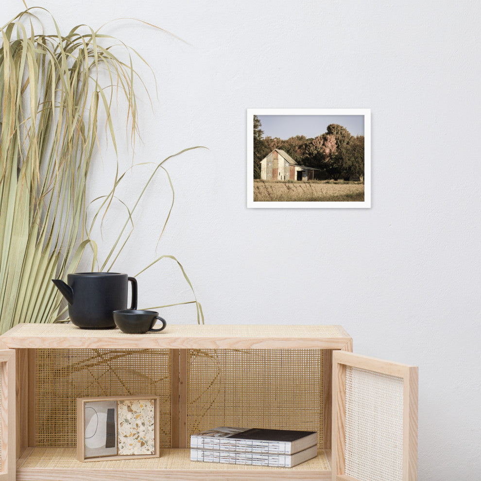 Patriotic Barn in Field Aged Effect Framed Photo Paper Wall Art Prints, White, 11" X 14"