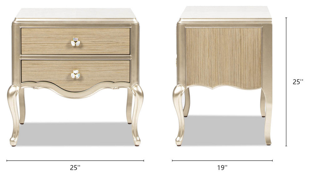 Helena 25" 2-Drawer Gold Accent Solid Wood Storage Side Table, Natural Brown