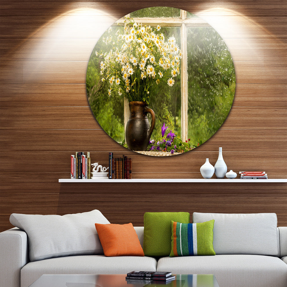 Still Life Bouquet Of Chamomiles, Modern Landscape Round Wall Art, 11"