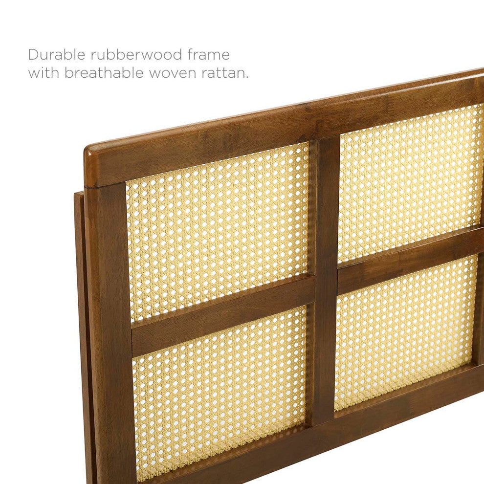 Headboard, Full Size, Wood, Brown Walnut, Modern Mid-Century, Bedroom Master
