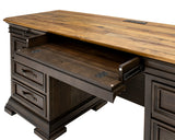 Executive Credenza, Desk With Solid Wood Plank Top, Fully Assembled, Brown