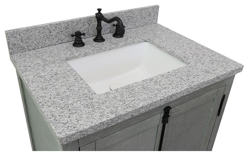 30" Single Vanity, Gray Ash, Gray Granite Top, Rectangle Sink