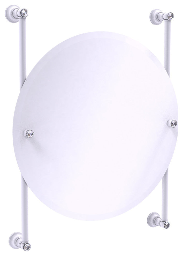 Carolina Crystal Round Frameless Rail Mounted Mirror, Matte White