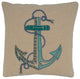 Throw Pillow Cover With Embroidered Anchor Design, 18"x18", Aqua