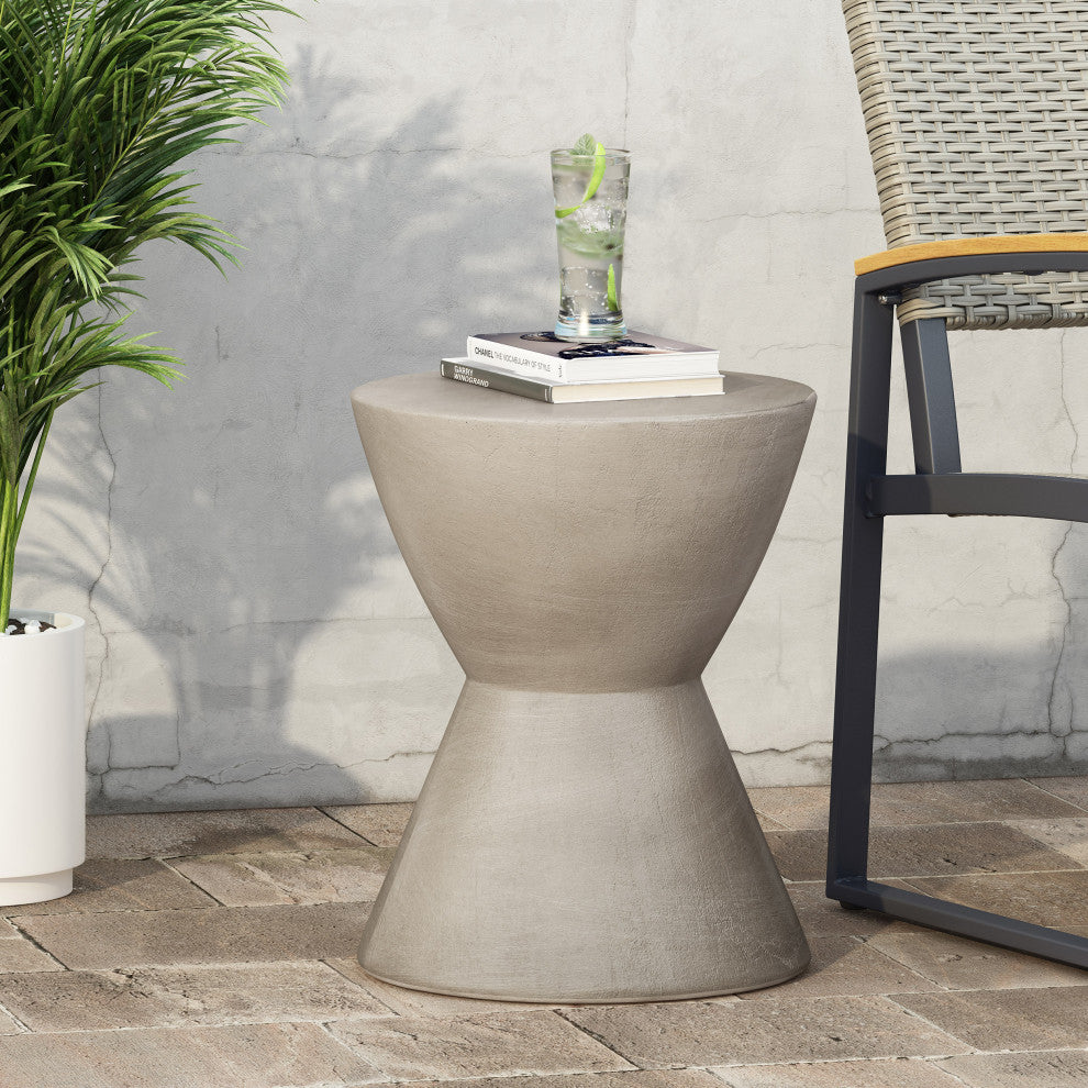 Attola Outdoor Lightweight Concrete Side Table, Light Gray