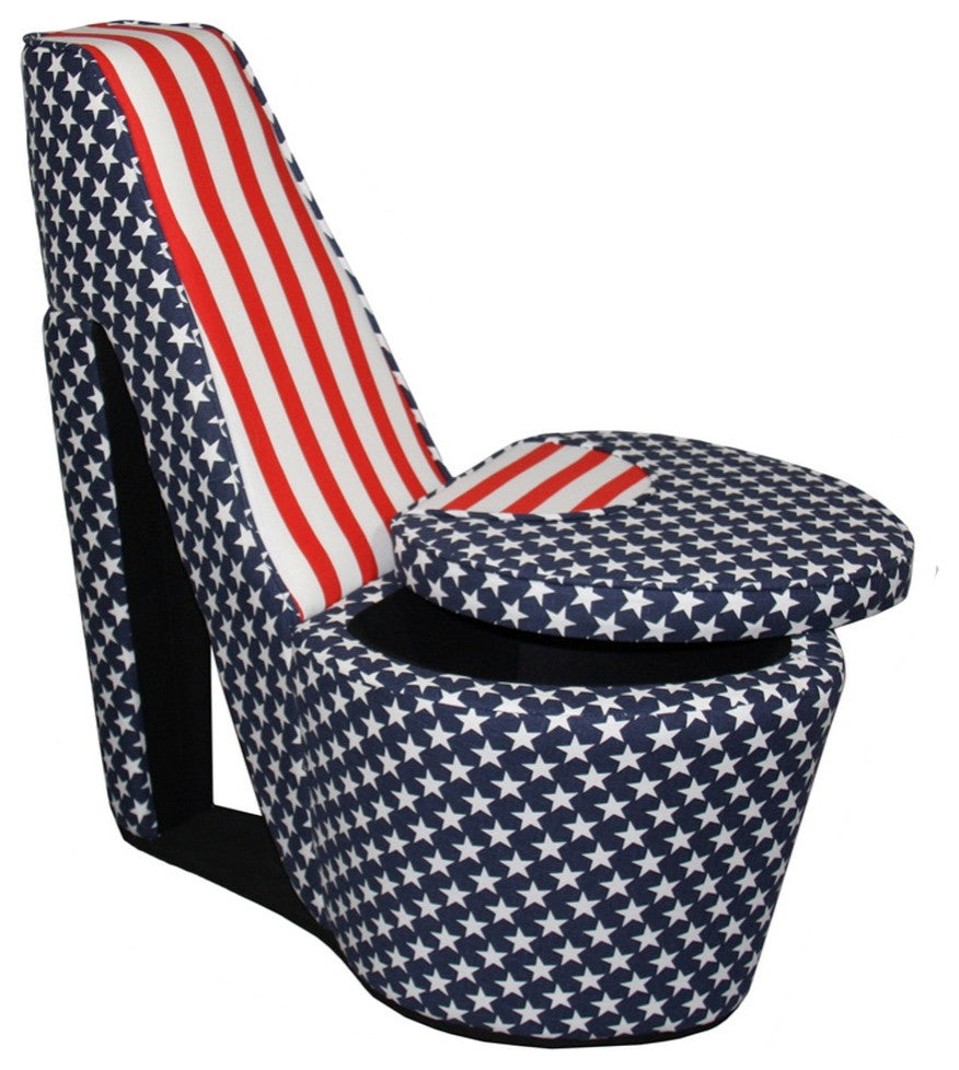 Red White and Blue Patriotic Print 2 High Heel Shoe Storage Chair