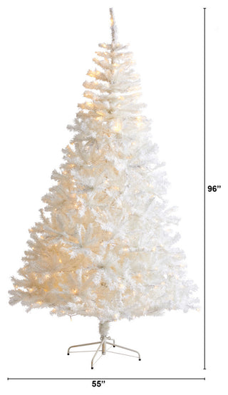 8' White Faux Christmas Tree With 1500 Bendable Branches and 450 LED Lights