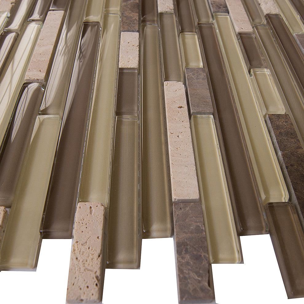 Glass and Stone Mosaic Tile, Horizon Collection, Chocolate, Strips, Sample