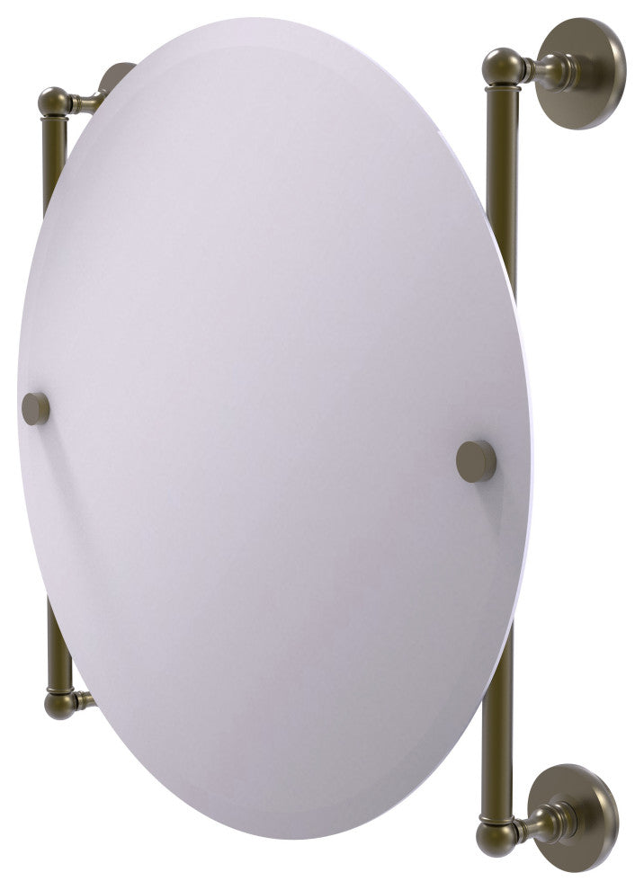Prestige Skyline Round Frameless Rail Mounted Mirror, Antique Brass