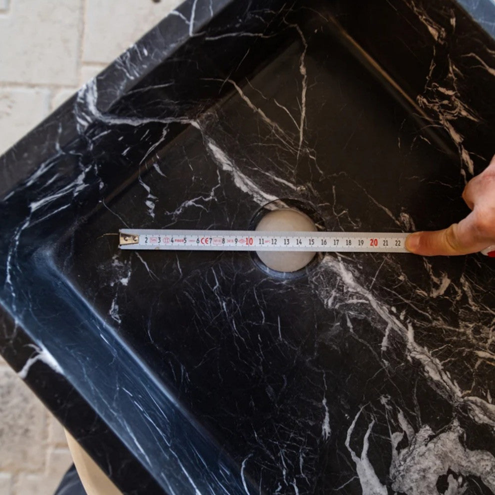 Toros Black Marble Rectangular Sink Semi-Polished (W)14.4 (L)20.3" (H)4.7"