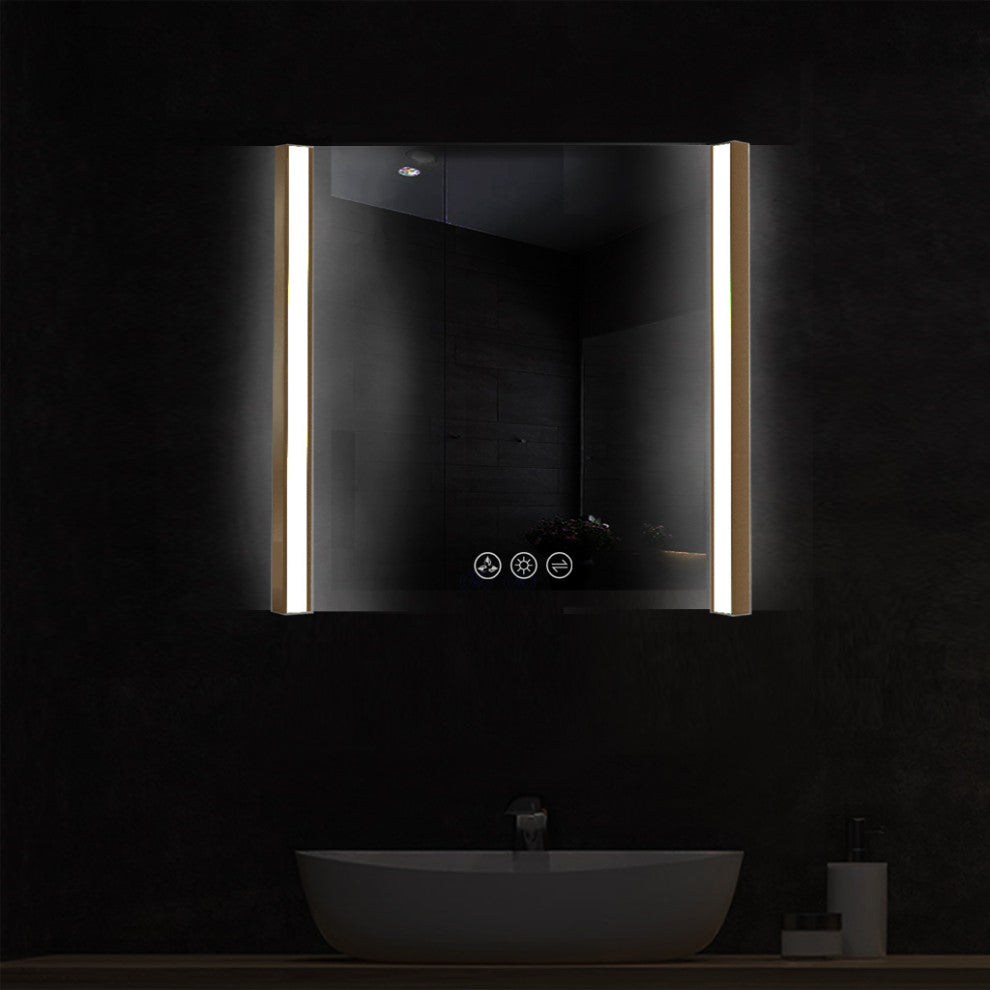 LED Antifog Bathroom Mirror, Dimmer, Adjustable Color, Brush Gold, 36x32