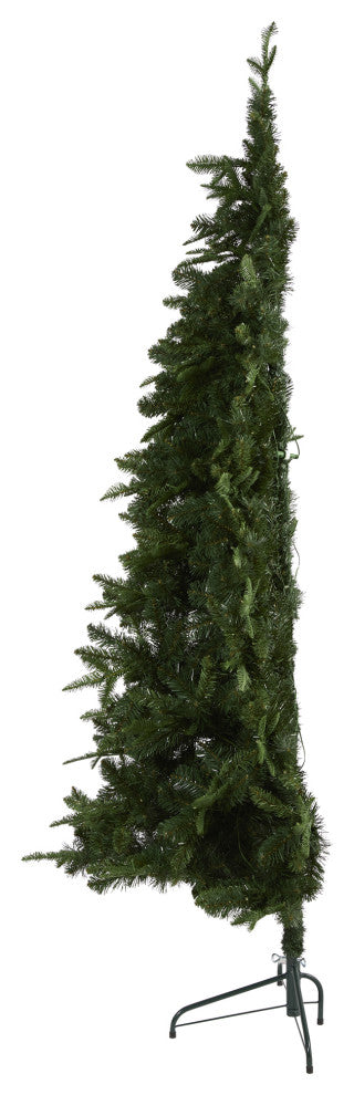7' Grand Teton Spruce Flat Back Faux Xmas Tree W/ Lights & Bendable Branches