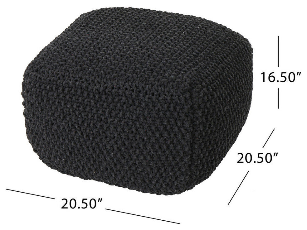 GDF Studio Joyce Knitted Cotton Square Pouf, Dark Gray