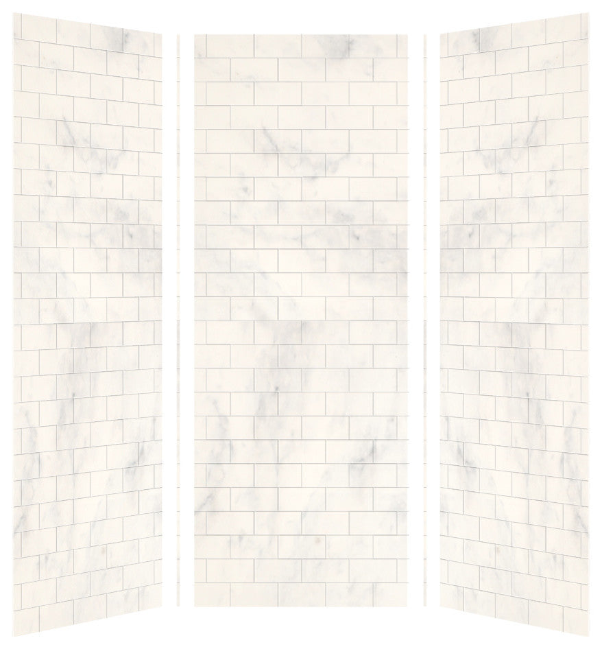 Transolid SaraMar 36"x36"x96" Glue to Wall 3-Piece Shower Wall Kit, White Venito
