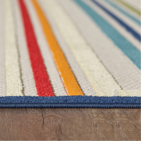 8"x10" Navy Colorful Striped Indoor Outdoor Area Rug