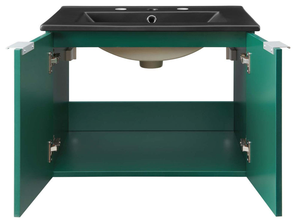 Sink Vanity Cabinet, Wall Mounted, Melamine, Green Black, Modern, Bathroom