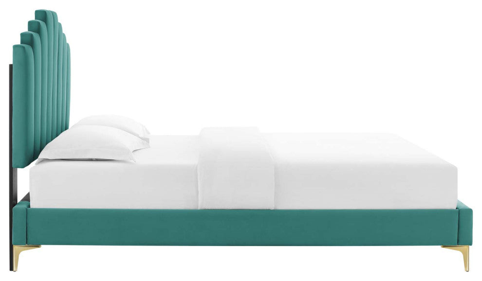 Elise Queen Performance Velvet Platform Bed MOD-6693-TEA