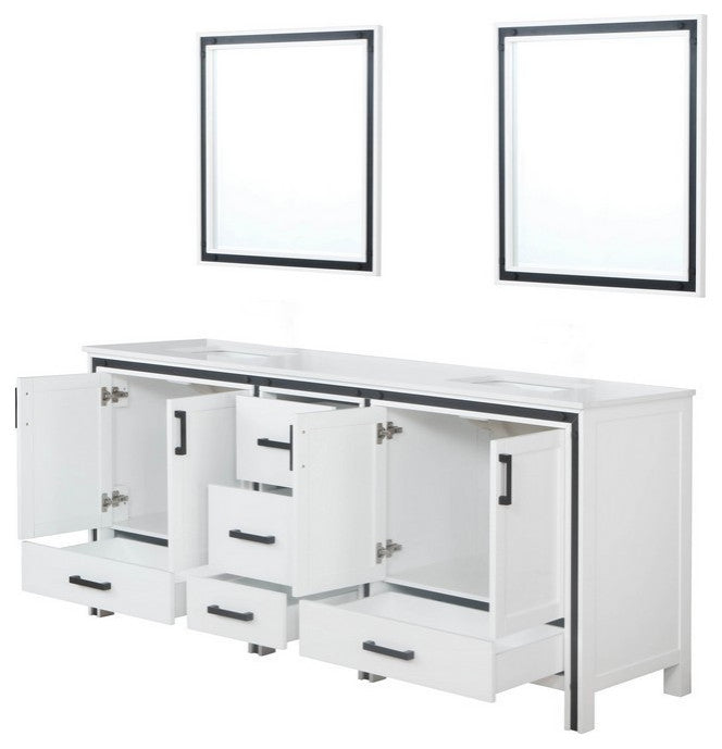 Ziva White 80" Double Vanity, Cultured Marble Top, 30" Mirrors