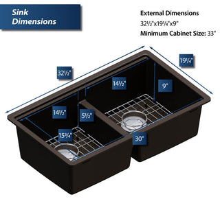 Karran Undermount 32.5 in. Double 50/50 Bowl Workstation Kitchen Sink, Brown