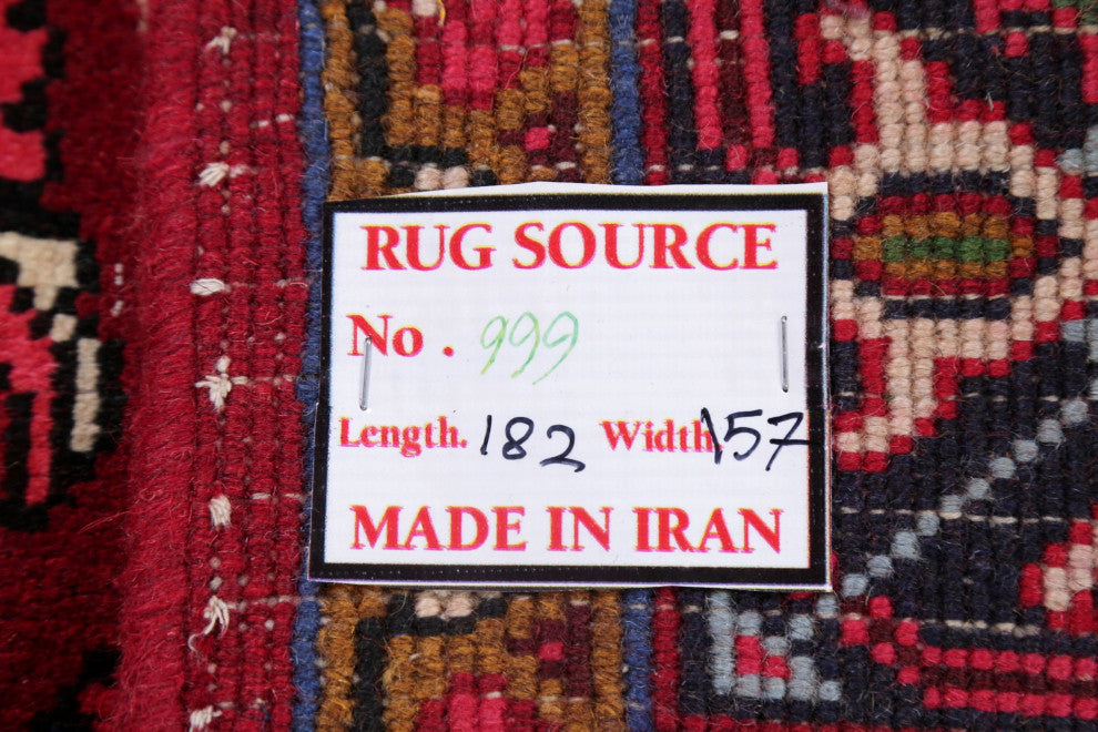 Heriz Oriental Traditional Persian Hand-Knotted Area Rug, Red, 6'5"x5'2