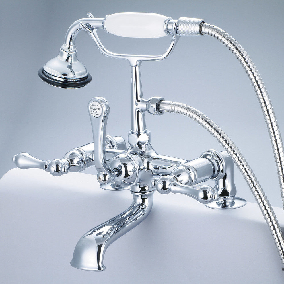 Vintage Classic Deck Mount Tub Faucet With Handshower, Hand Polished, Richly Tri