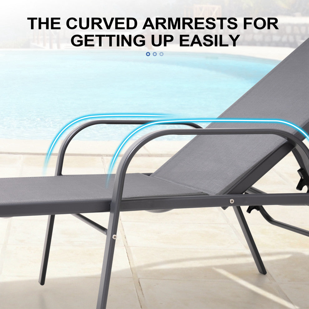 Aluminum Chaise Lounge Chair, Adjustable Outdoor Recliner, Gray