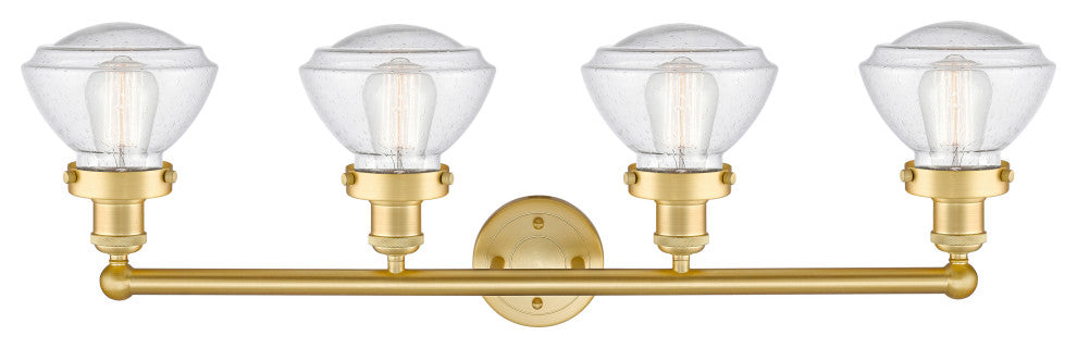 Olean 4-Light 34" Bath Vanity Light, Satin Gold Finish, Mercury Shade