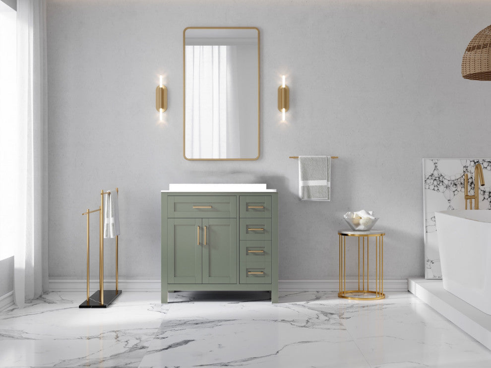 Cambridge 36" Left Offset Bath Vanity in Evergreen 2" Venatino Quartz