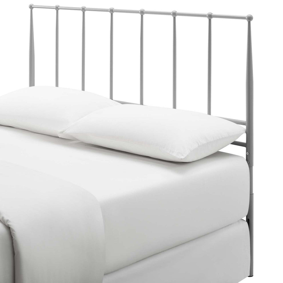 Contemporary Modern Queen Size Headbaord, Stainless Steel Metal, Grey Gray