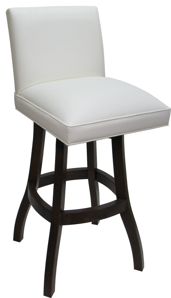 Swivel Wood Counter, Bar or Extra Tall Stool - Sommerville on S-Base, White Vinyl - Dark Walnut, 26"