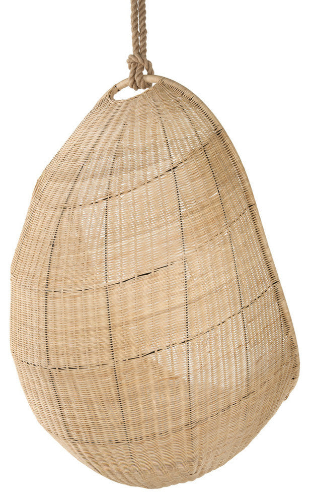 Cocoon Wicker Hanging Swing Chair With Seat Cushion, Natural