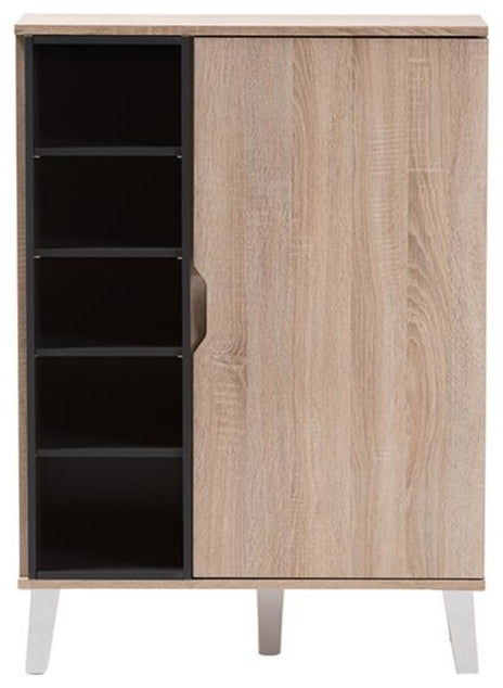 Adelina Mid-Century Oak and Gray Wood Shoe Cabinet