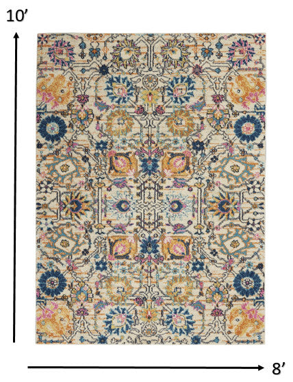 8 x 10 Ivory and Multicolor Floral Buds Area Rug