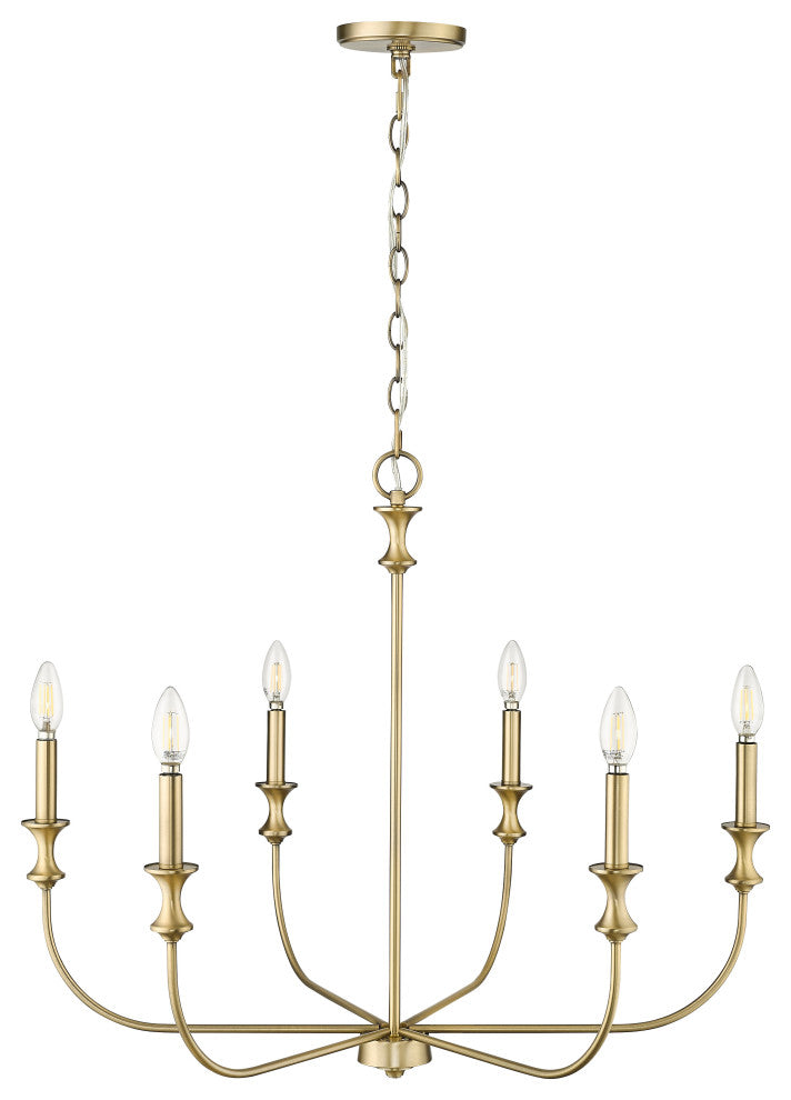 6 Light 28.25 in. Vintage Brass Chandelier