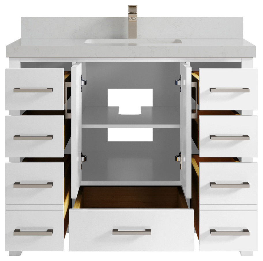 Malibu 42 Single Sink Bath Vanity in White  2" Carrara Quartz