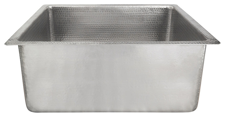 20" Rectangle Hammered Copper Kitchen/Bar/Prep Single Basin Sink, Nickel