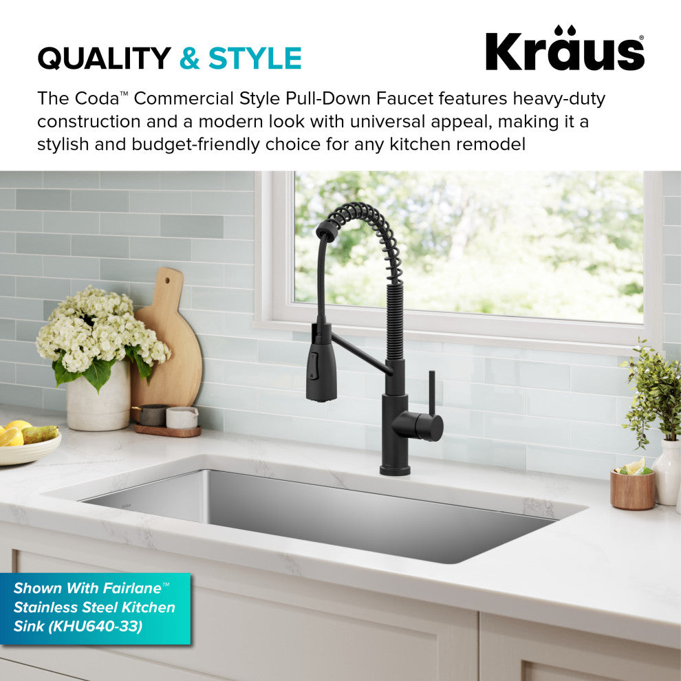 KRAUS Coda Commercial Style 2-Function 1-Handle Pull Down Kitchen Faucet, MB