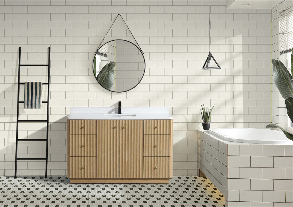 La Jolla Bathroom Vanity, Washed Oak, 55", Single Sink, Freestanding