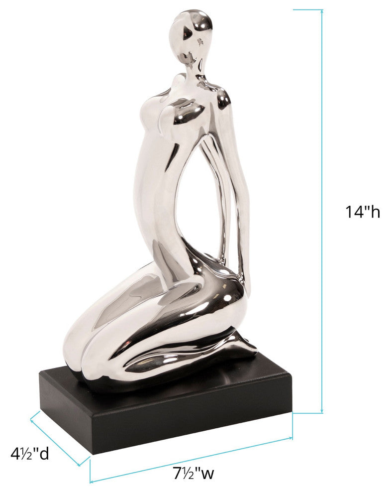 Modern Silver and Black Ustrasana Yoga Sculpture