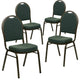 Set of 4 Dining Chair, Patterned Fabric Upholstery & Dome Back, Green/Gold Vein