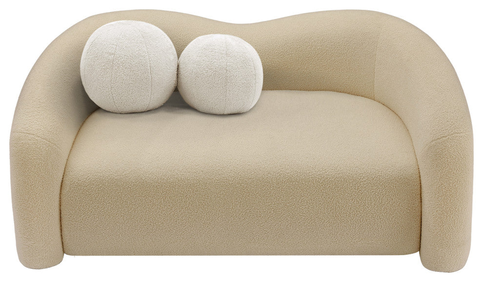 Kali Faux Shearling Teddy Fabric Upholseterd  Loveseat, Beige