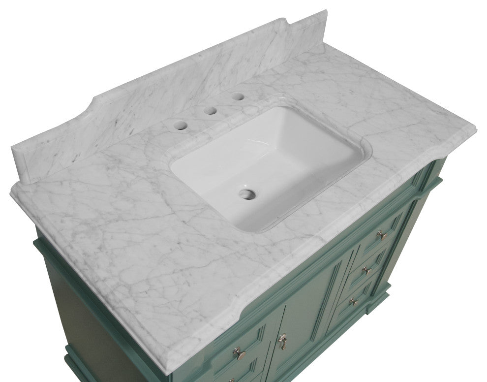 Elizabeth 42" Bathroom Vanity, Sage Green, Carrara Marble