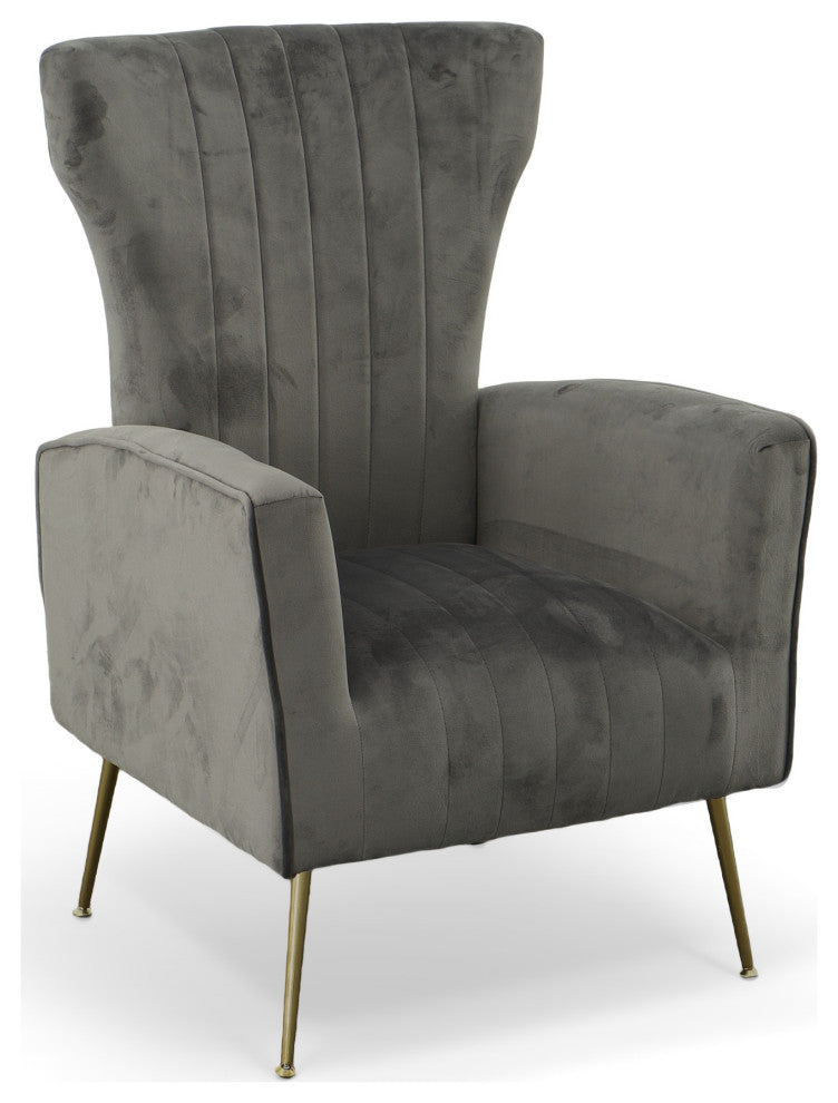 Cela Navy Blue Velvet Upholstered Wingback Chair With Gold legs