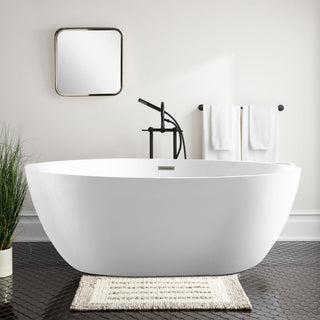 59"x32" Acrylic Freestanding Soaking Bathtub, White/Classic Chrome