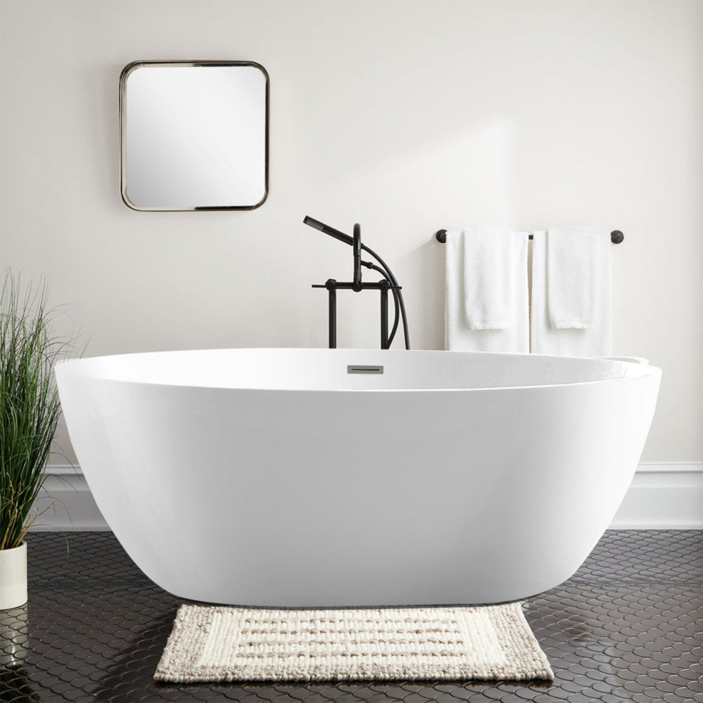 59"x32" Acrylic Freestanding Soaking Bathtub, White/Classic Chrome