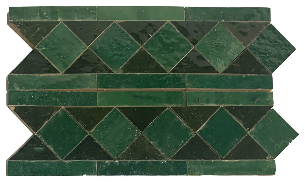Contemporary Zellige Border, 12"x3 3/4"x1/2", Green & Hunter Green